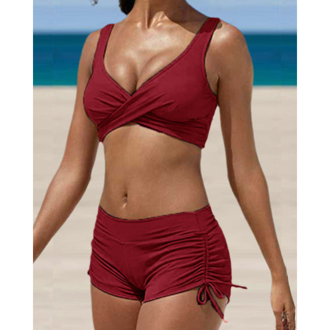 Image of Women's Ruched Shorts Two-Piece Swimsuit