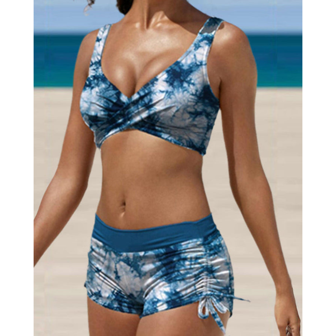 Image of Women's Ruched Shorts Two-Piece Swimsuit