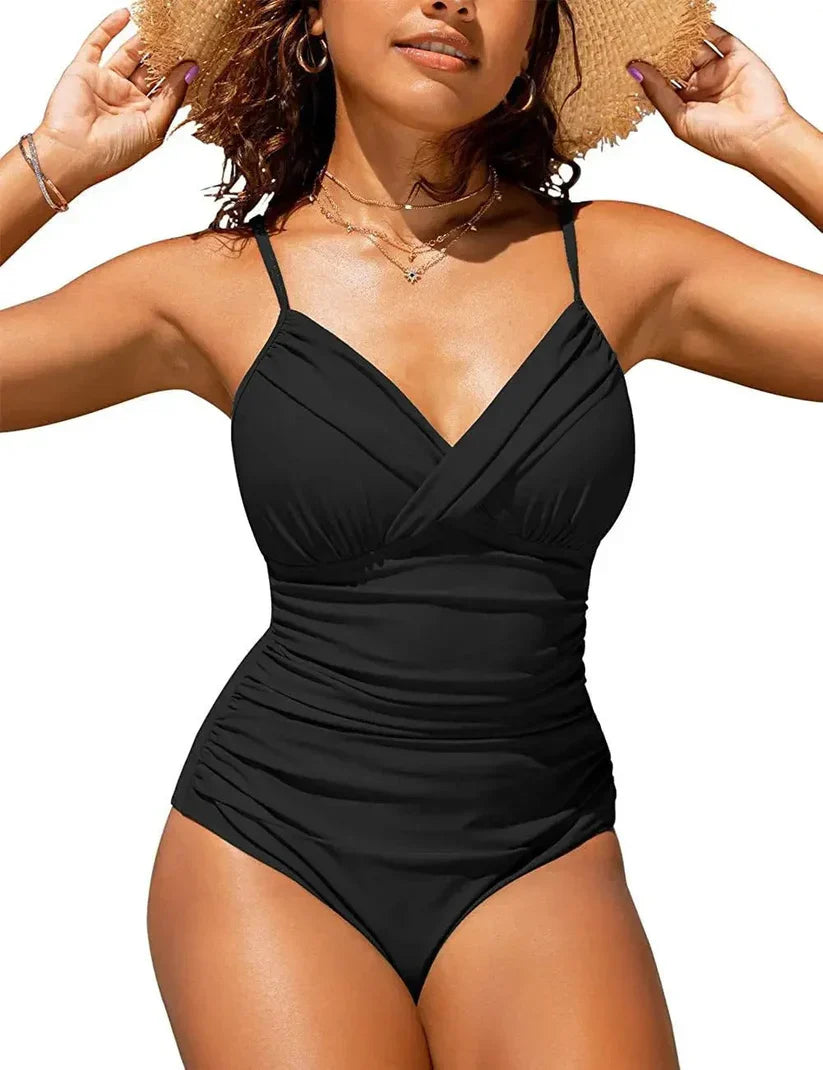 Image of Women's Ruched V-Neck One-Piece Swimsuit