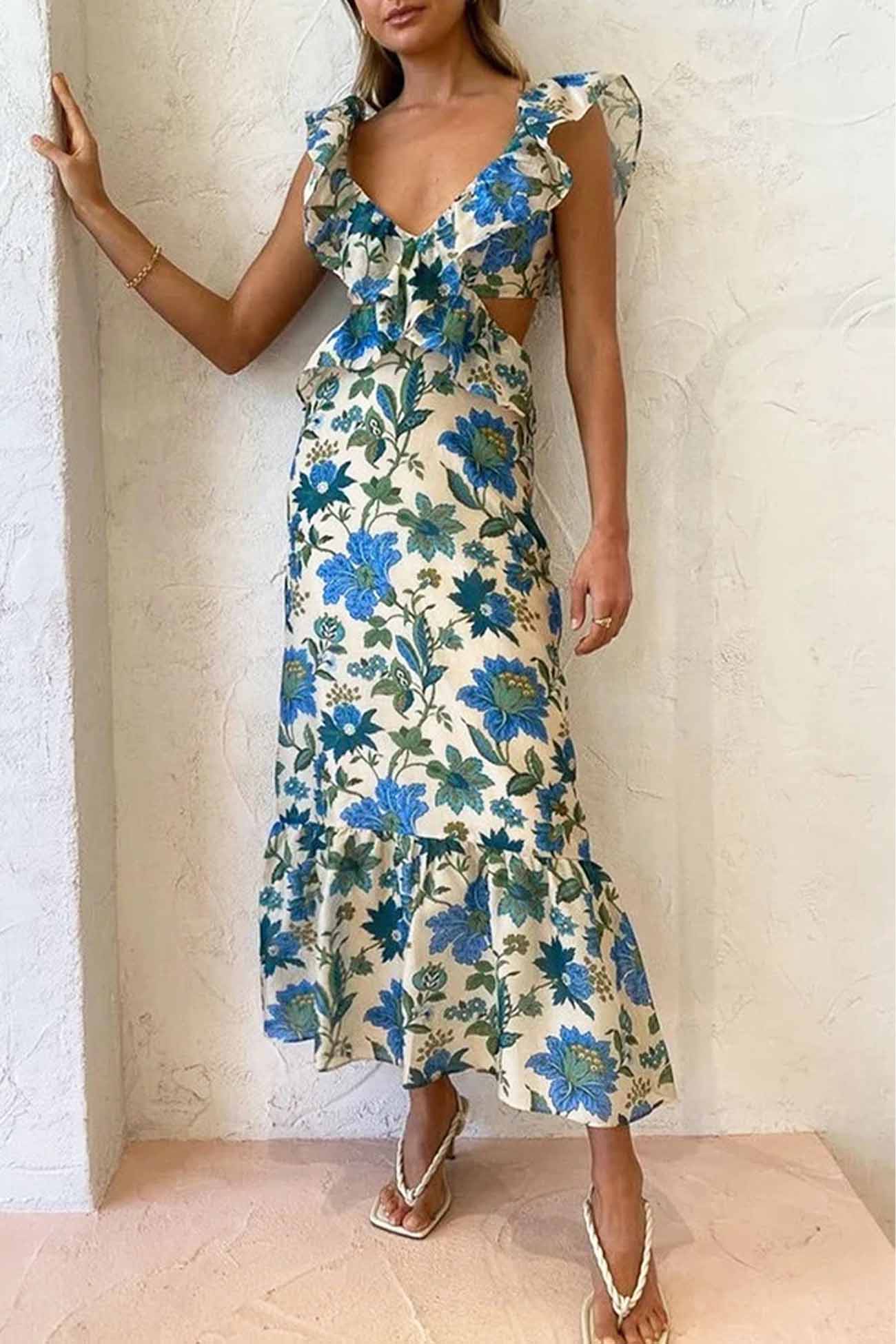 Image of Women's Ruffle Floral Summer Maxi Dress