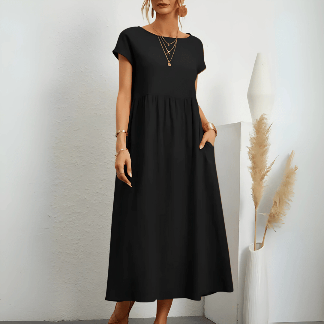 Image of Women's Short Sleeve A-Line Midi Dress