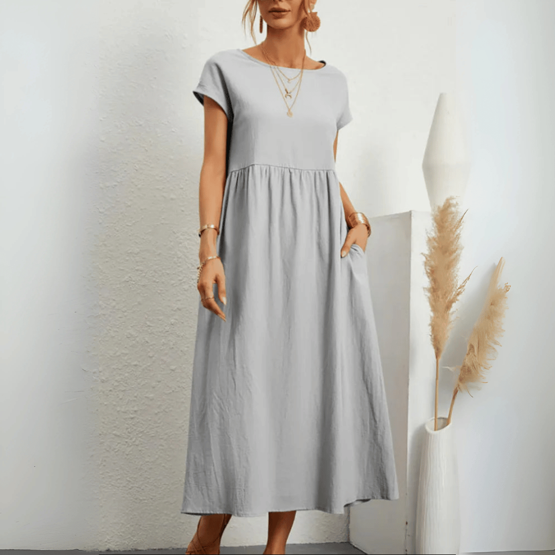 Image of Women's Short Sleeve A-Line Midi Dress