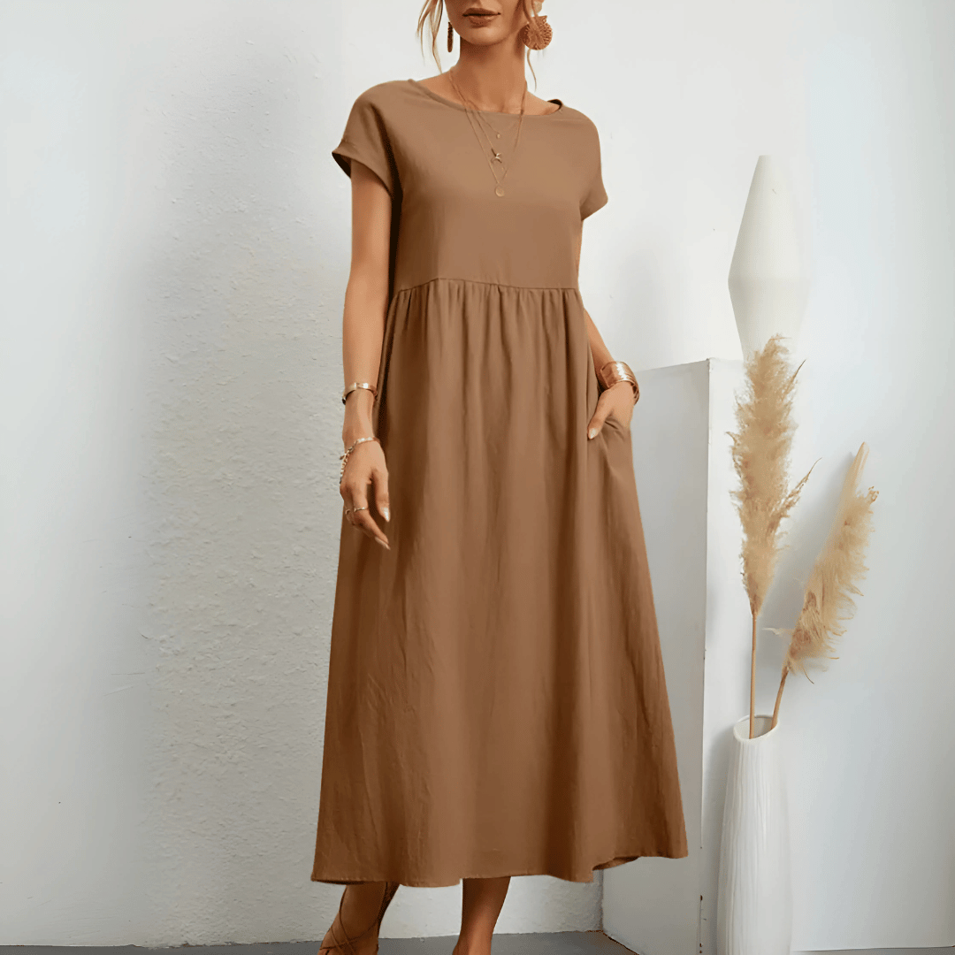 Image of Women's Short Sleeve A-Line Midi Dress