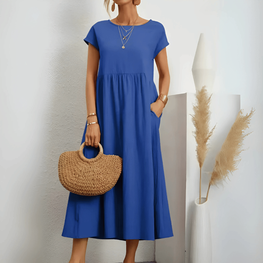 Image of Women's Short Sleeve A-Line Midi Dress