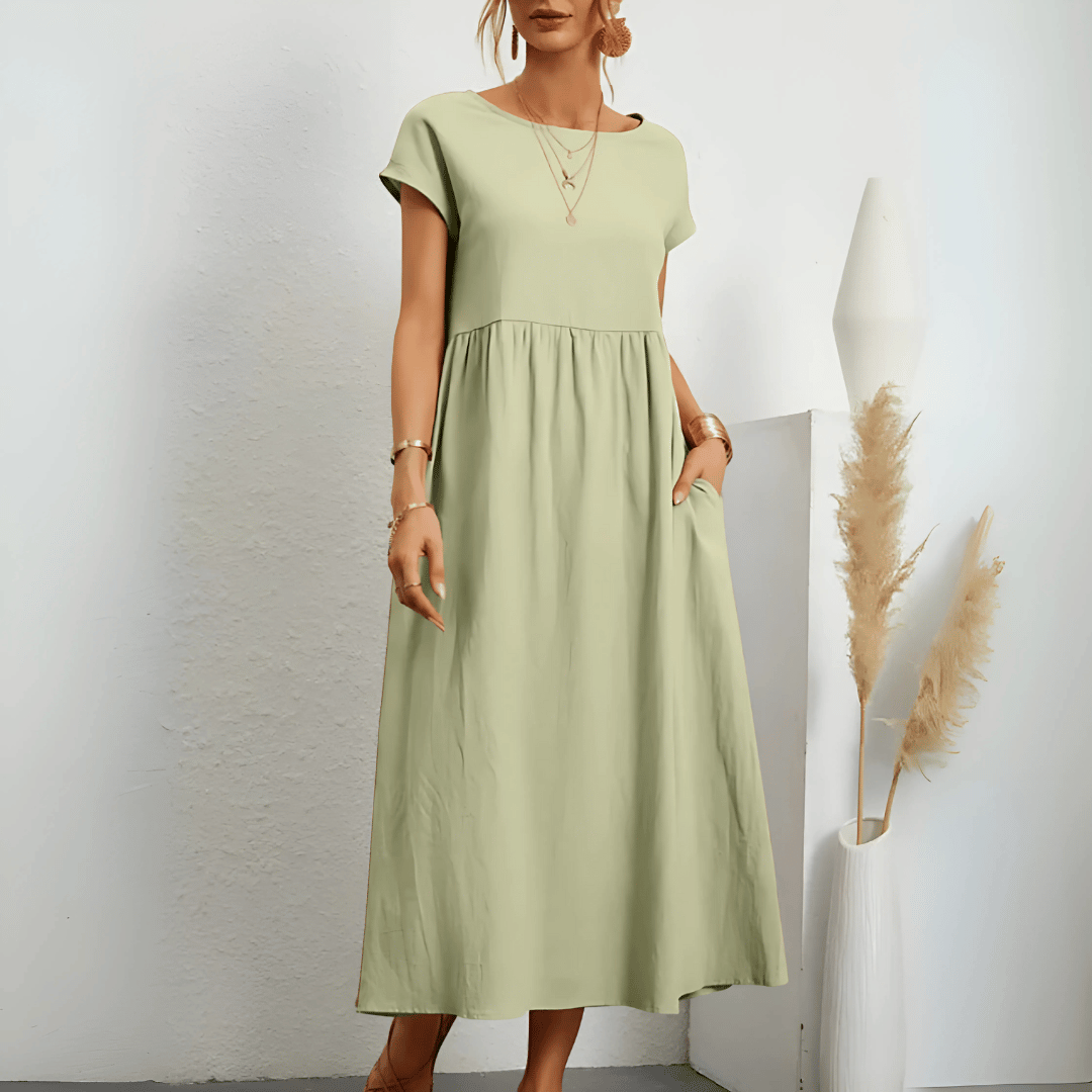 Image of Women's Short Sleeve A-Line Midi Dress