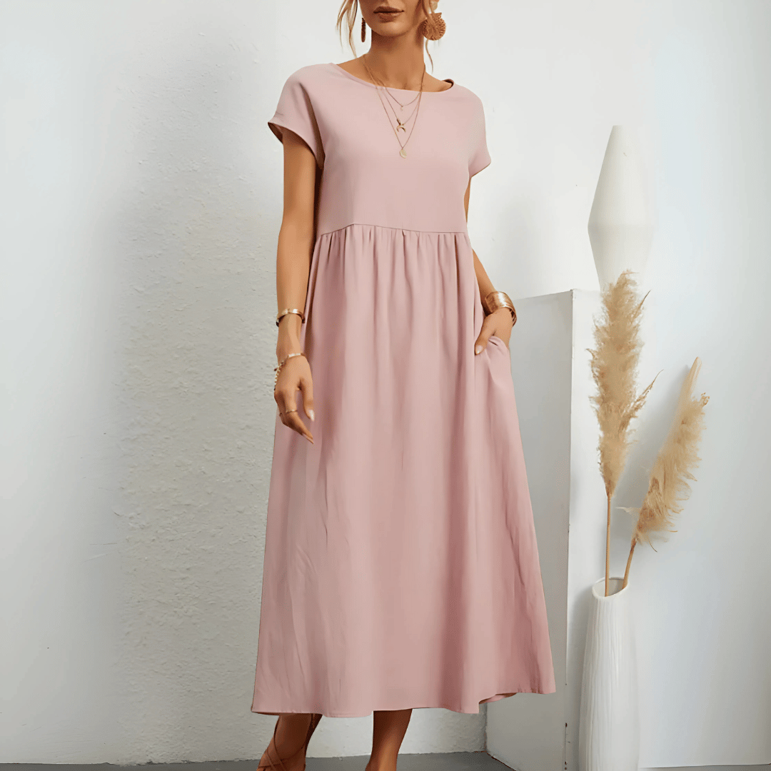 Image of Women's Short Sleeve A-Line Midi Dress