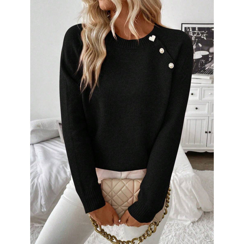 Image of Women's Shoulder Button Ribbed Knit Sweater