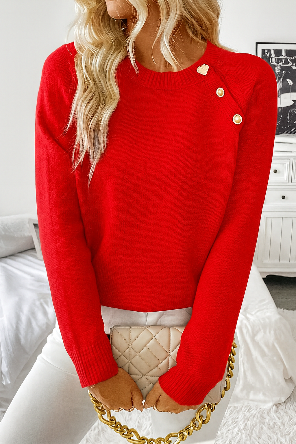 Image of Women's Shoulder Button Ribbed Knit Sweater