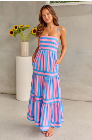 Image of Women's Striped Spaghetti Strap Maxi Dress