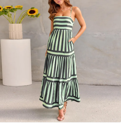 Image of Women's Striped Spaghetti Strap Maxi Dress