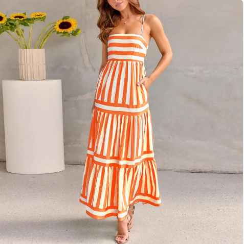 Image of Women's Striped Spaghetti Strap Maxi Dress
