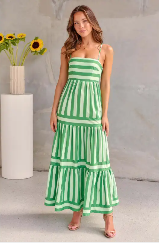 Image of Women's Striped Spaghetti Strap Maxi Dress