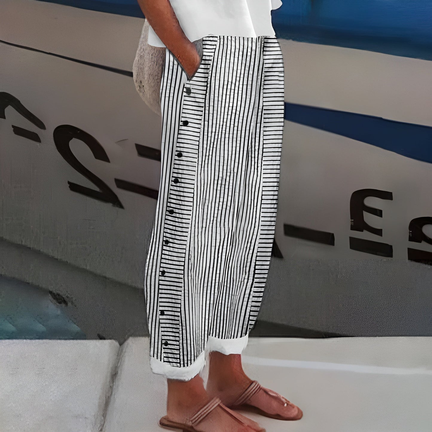 Image of Women's Striped Wide-Leg Pants