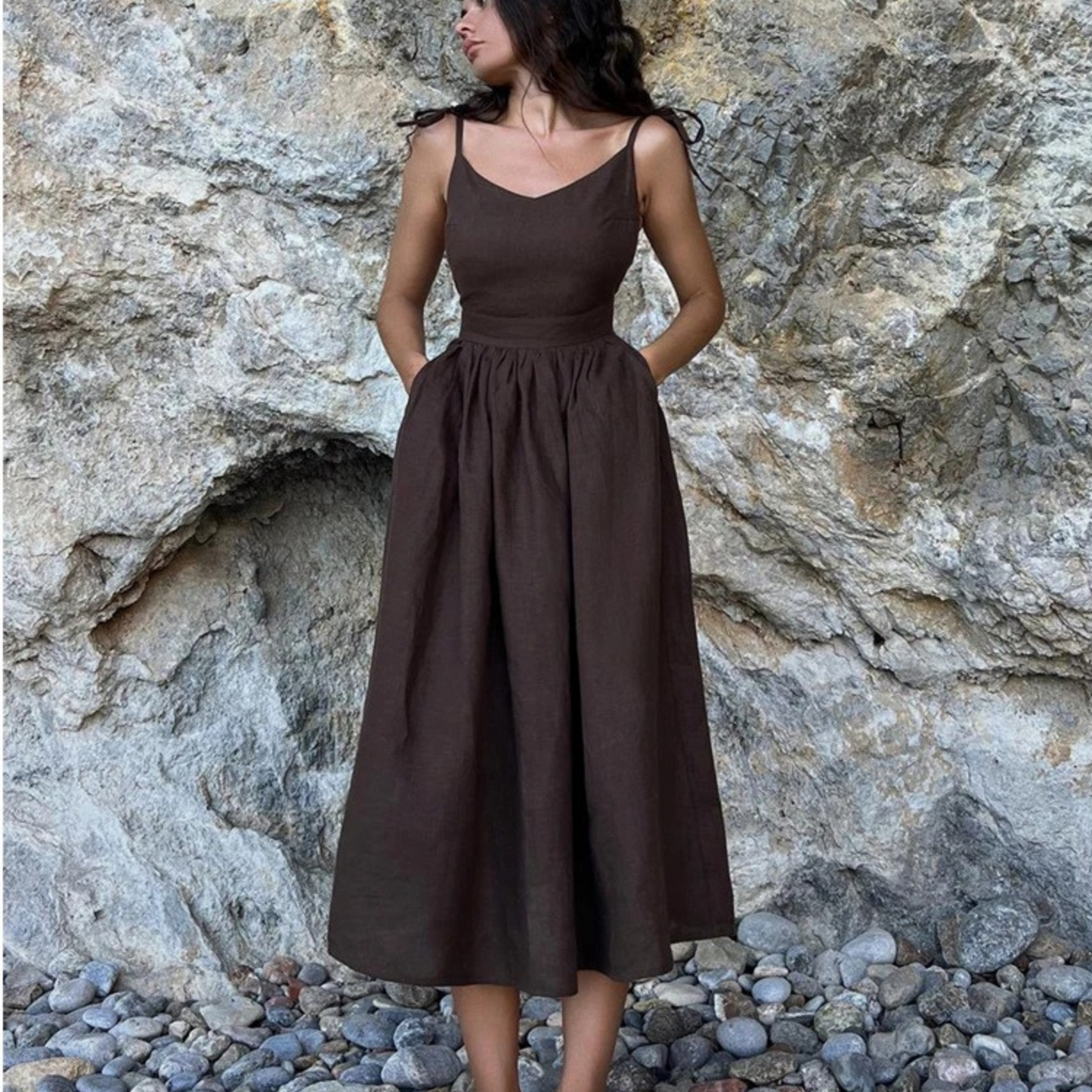 Image of Women's Tie Strap A-Line Maxi Dress
