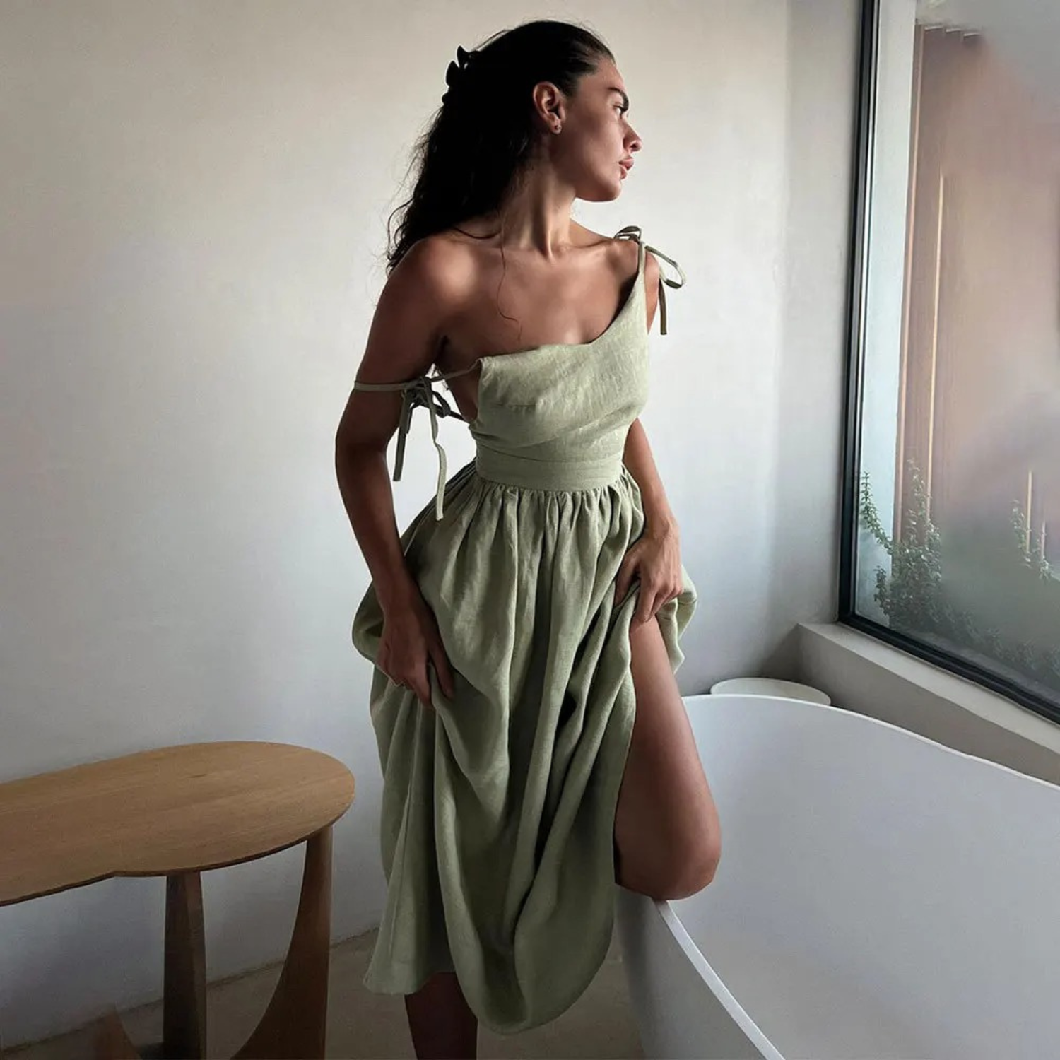 Image of Women's Tie Strap A-Line Maxi Dress