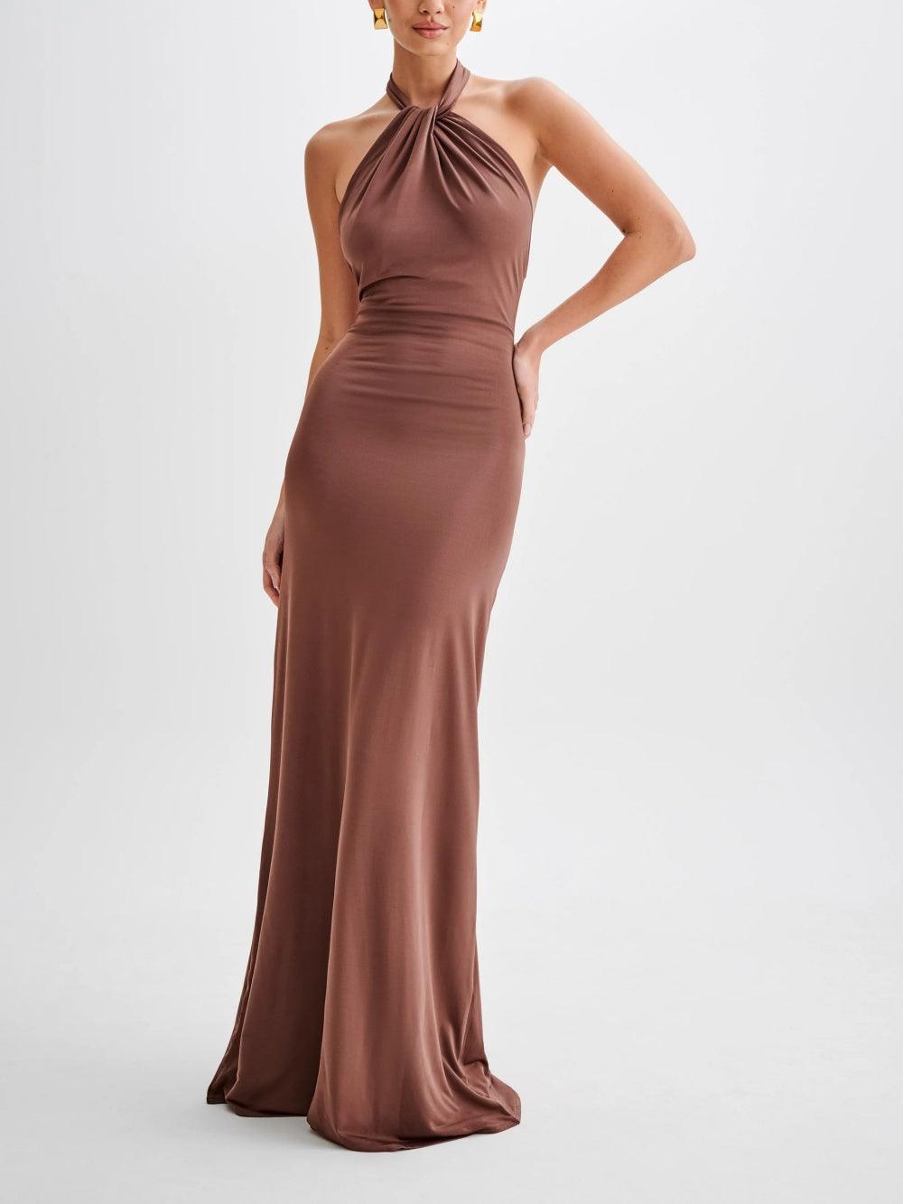 Image of Women's Twist Neck Fitted Maxi Dress