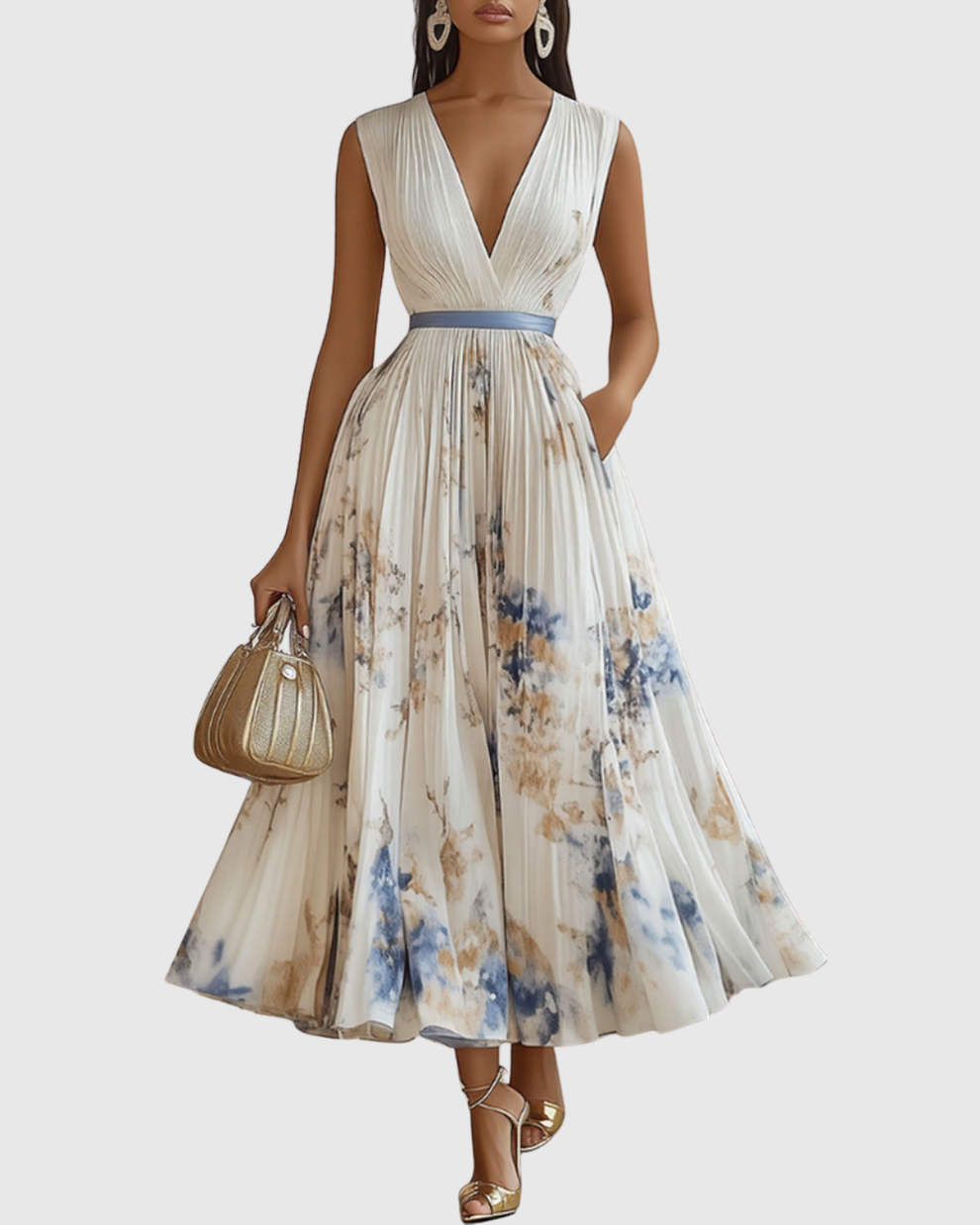 Women's V-Neck A-Line Midi Dress – BerryMere