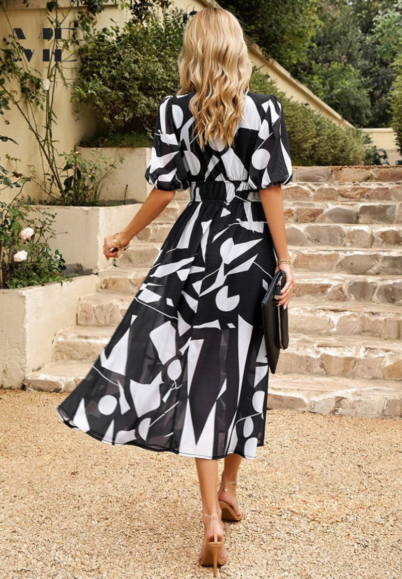 Image of Women's V-Neck Floral A-Line Midi Dress
