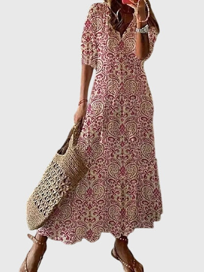 Image of Women's V-Neck Printed Maxi Dress