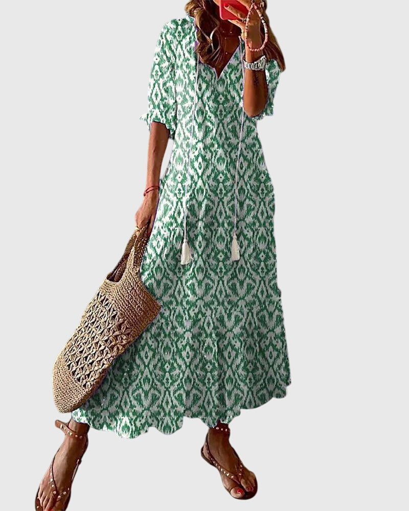 Image of Women's V-Neck Printed Maxi Dress