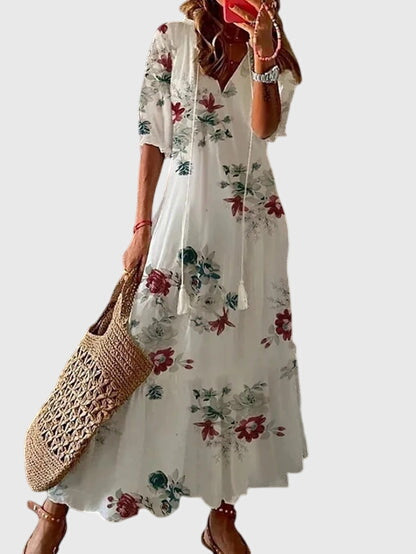 Image of Women's V-Neck Printed Maxi Dress