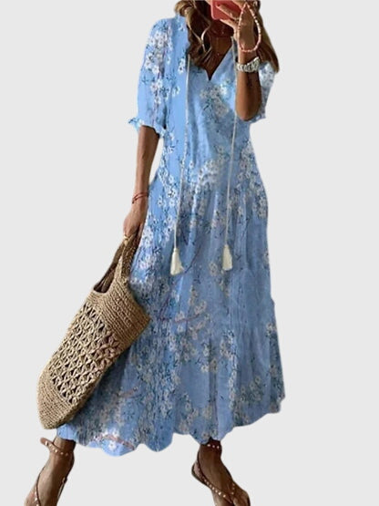 Image of Women's V-Neck Printed Maxi Dress