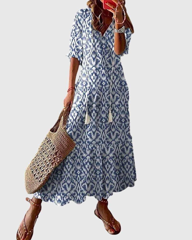 Image of Women's V-Neck Printed Maxi Dress