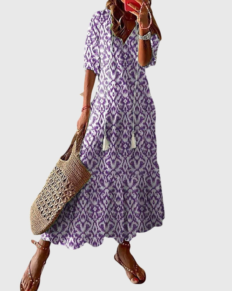 Image of Women's V-Neck Printed Maxi Dress