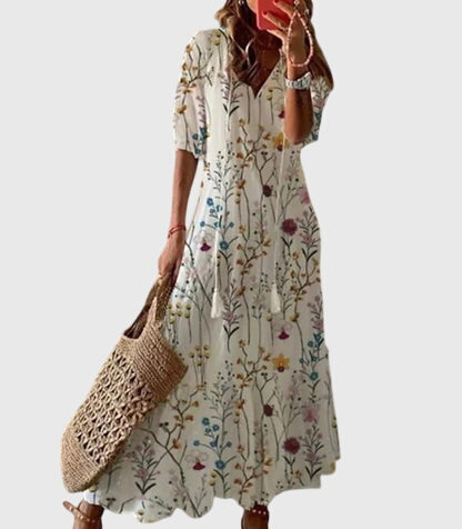 Image of Women's V-Neck Printed Maxi Dress
