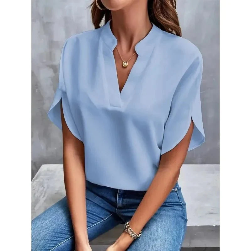 Image of Women's V-Neck Short Sleeve Blouse