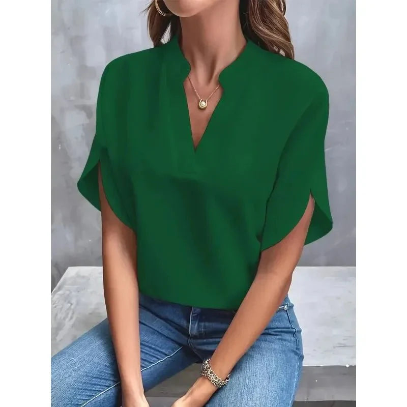 Image of Women's V-Neck Short Sleeve Blouse