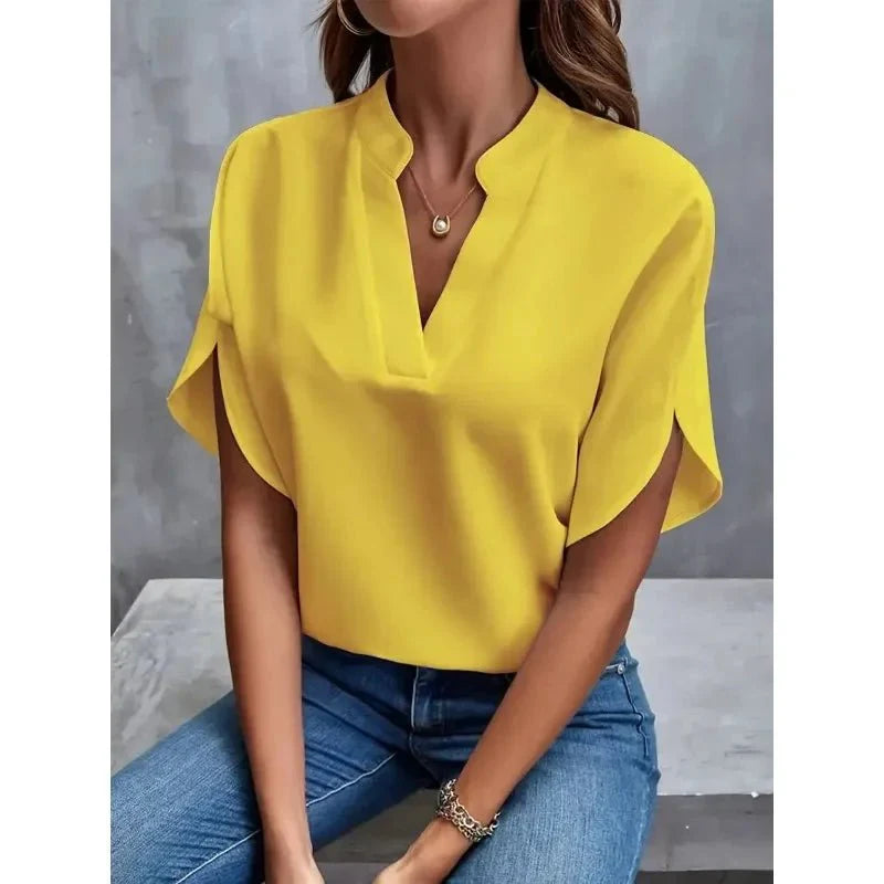 Image of Women's V-Neck Short Sleeve Blouse