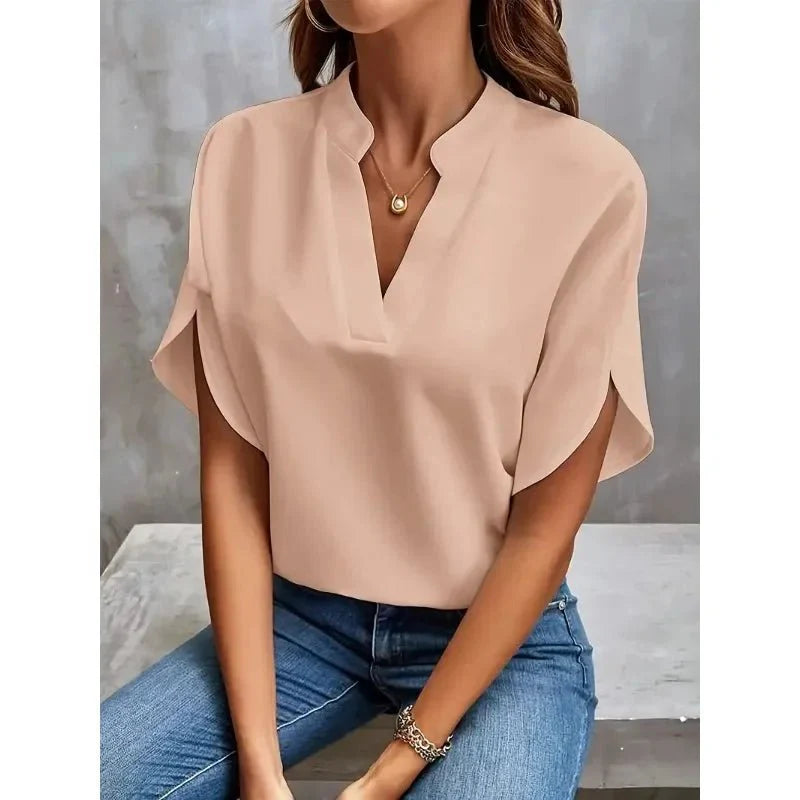 Image of Women's V-Neck Short Sleeve Blouse