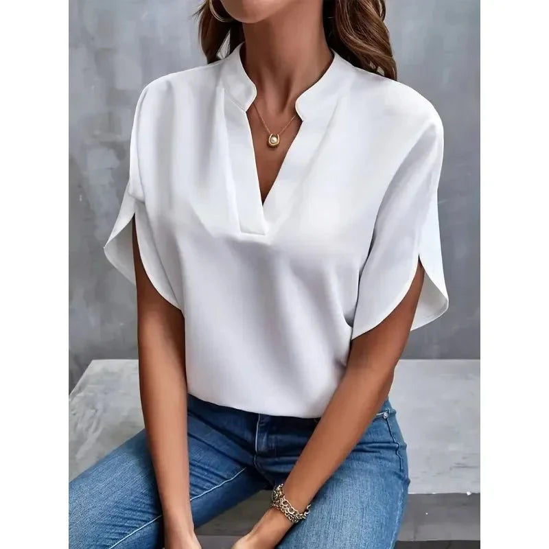 Image of Women's V-Neck Short Sleeve Blouse