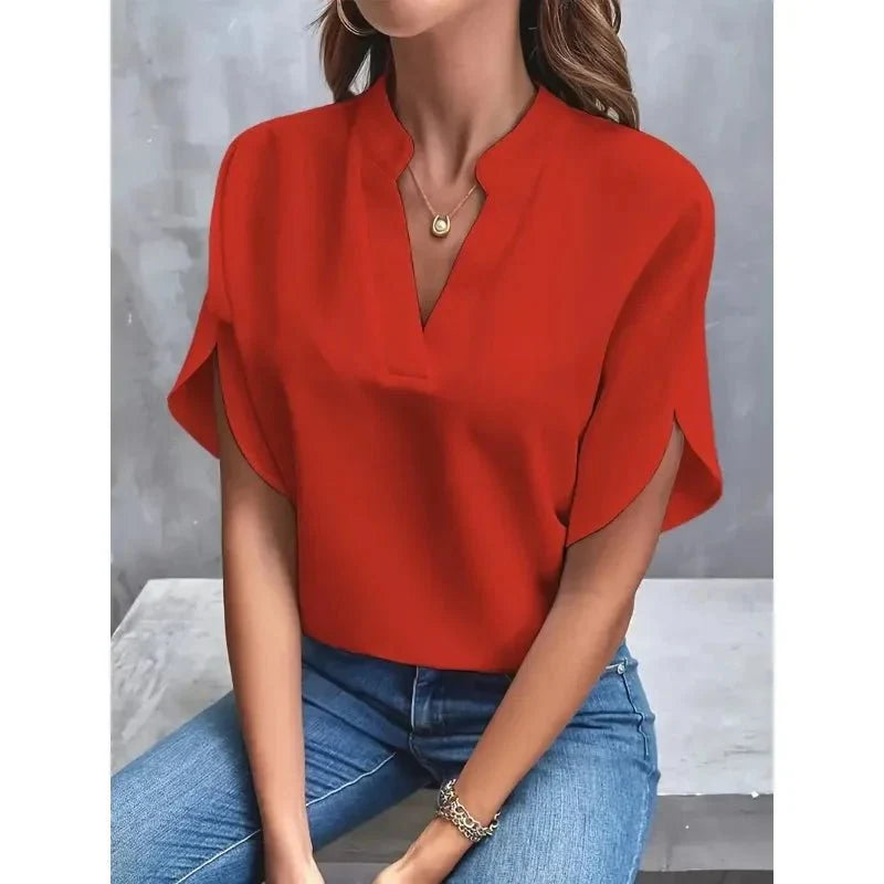 Image of Women's V-Neck Short Sleeve Blouse