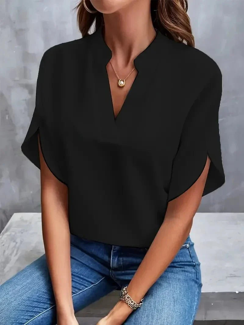 Image of Women's V-Neck Short Sleeve Blouse