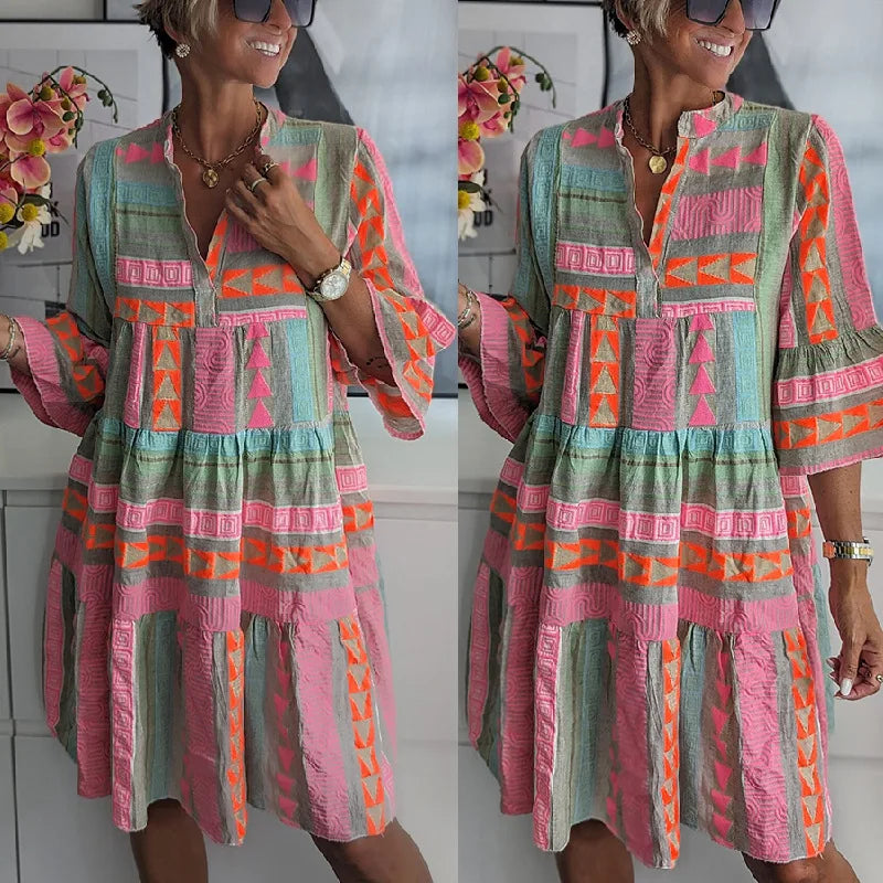 Image of Women's V-Neck Tiered A-Line Mini Dress