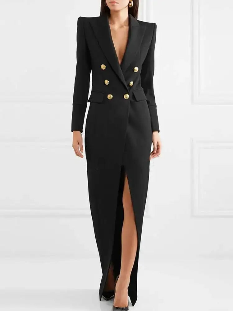 Women's Double Breasted Evening Maxi Dress - Image 1