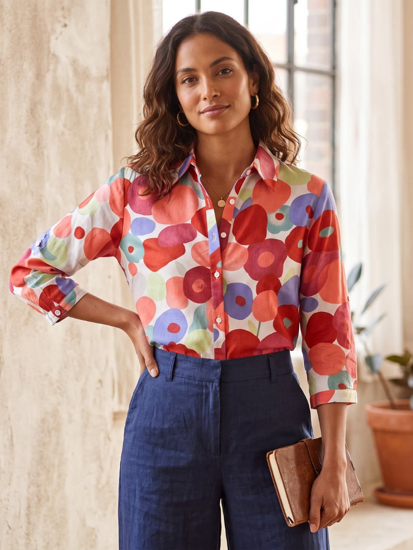 Women's Floral Button-Down Blouse - Image 3