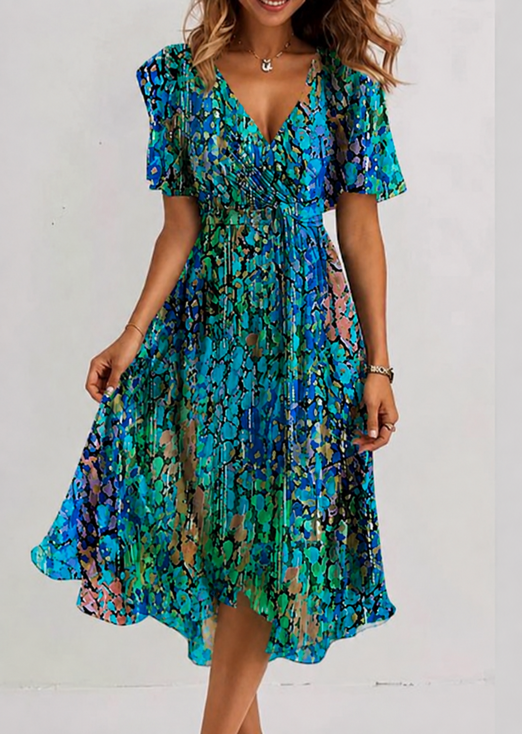 Women's Floral Wrap Midi Dress - Image 1