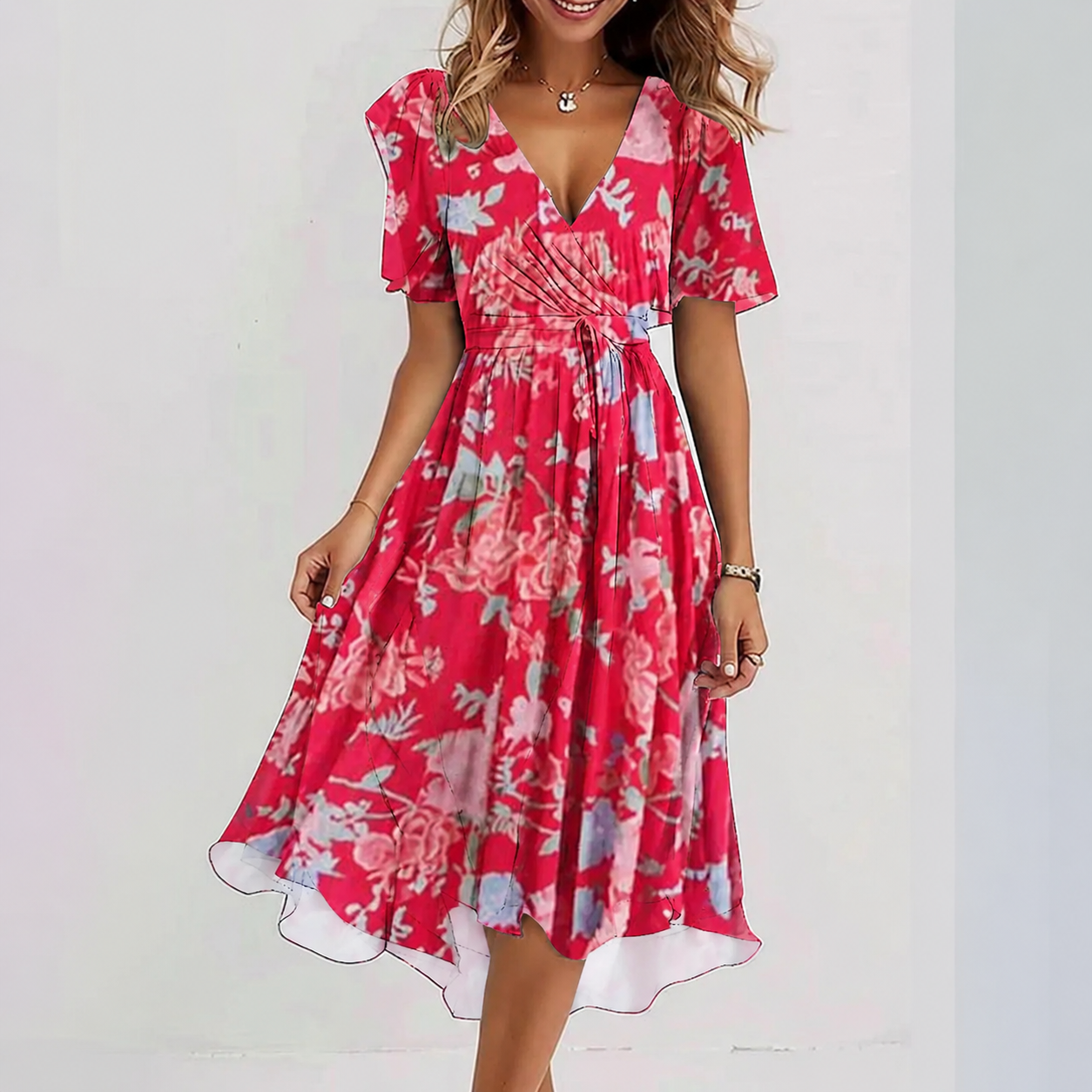 Women's Floral Wrap Midi Dress - Image 2