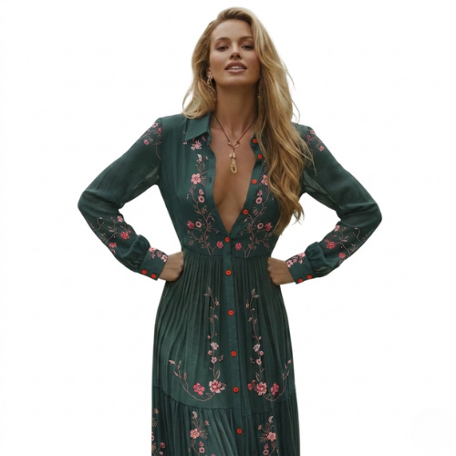 Women's Long-Sleeve Boho Maxi Dress - Image 2
