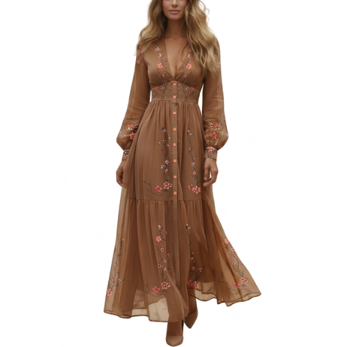 Women's Long-Sleeve Boho Maxi Dress - Image 3
