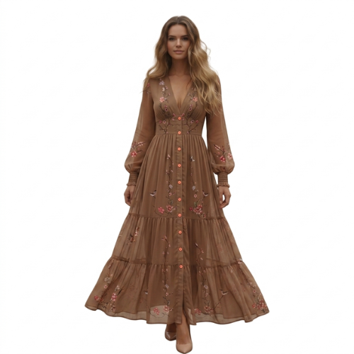 Women's Long-Sleeve Boho Maxi Dress - Image 4