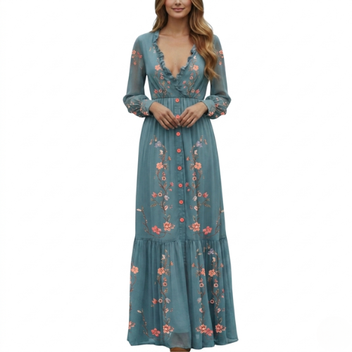 Women's Long-Sleeve Boho Maxi Dress - Image 5
