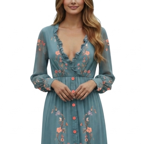 Women's Long-Sleeve Boho Maxi Dress - Image 6