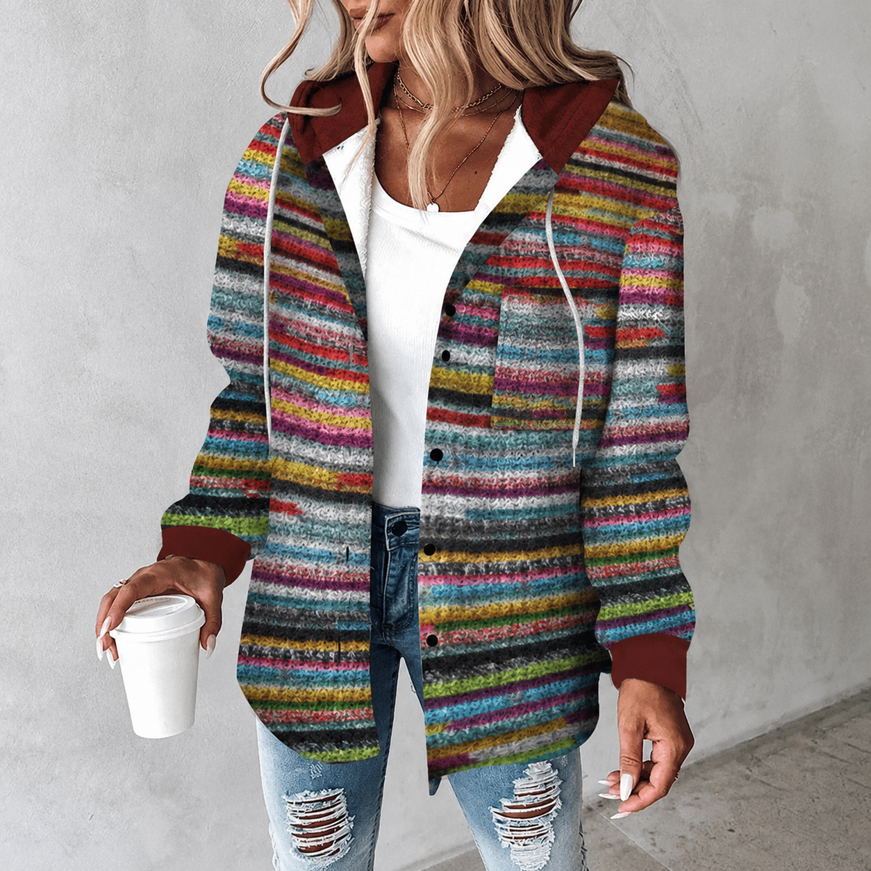 Women’s Striped Hooded Jacket - Image 1